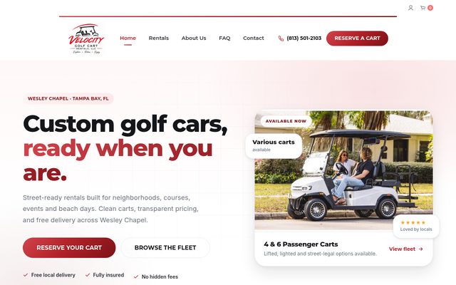 Velocity Custom Golf Cars website