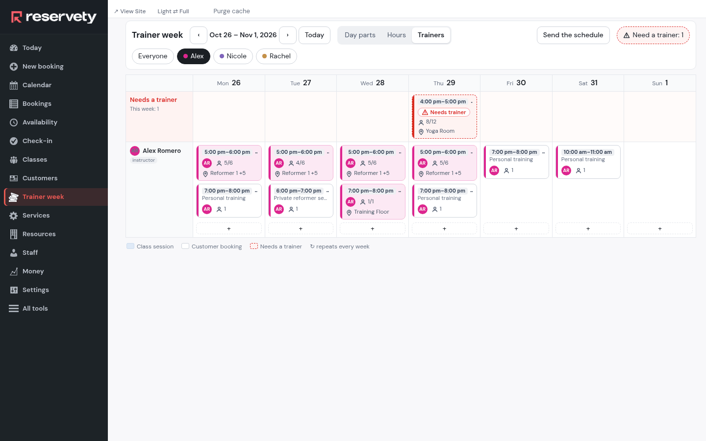 One calendar for classes and 1:1s