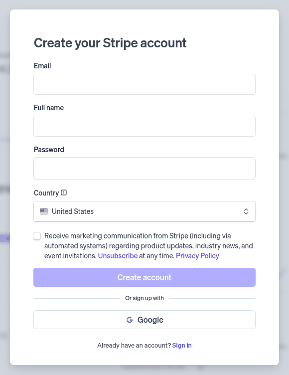 Create your Stripe account