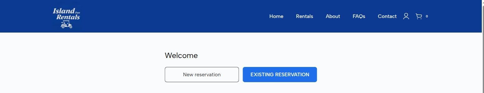 Store check-in landing page offering New reservation and Existing reservation buttons