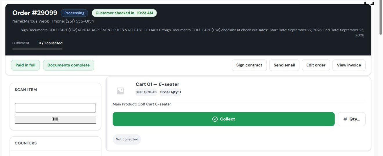 Prepare order header showing Paid in full and Documents complete badges both in green