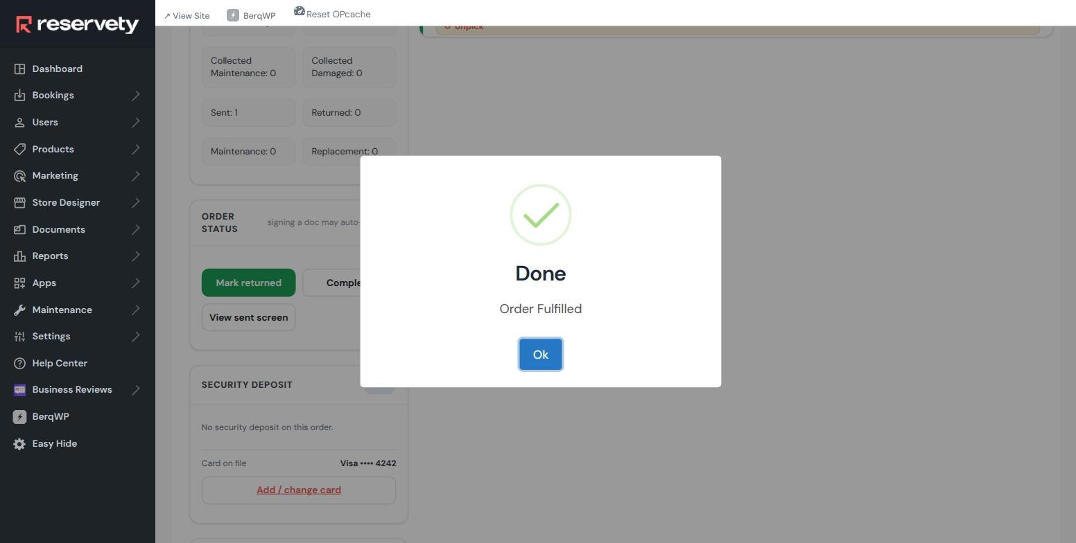 In-page confirmation dialog after Mark returned