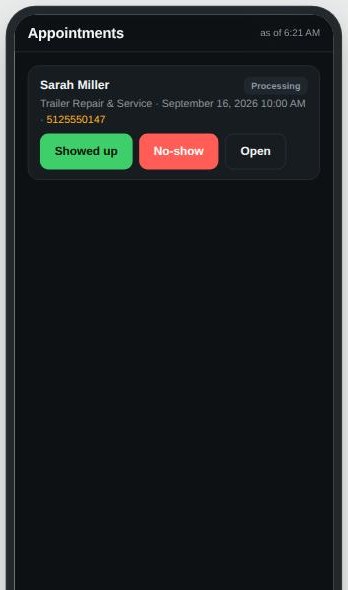 Appointment marked showed up or no-show
