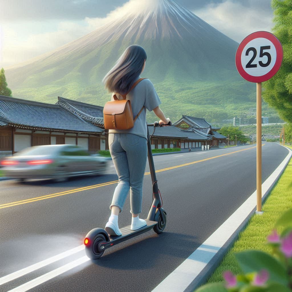 A girl riding a scooter on a road