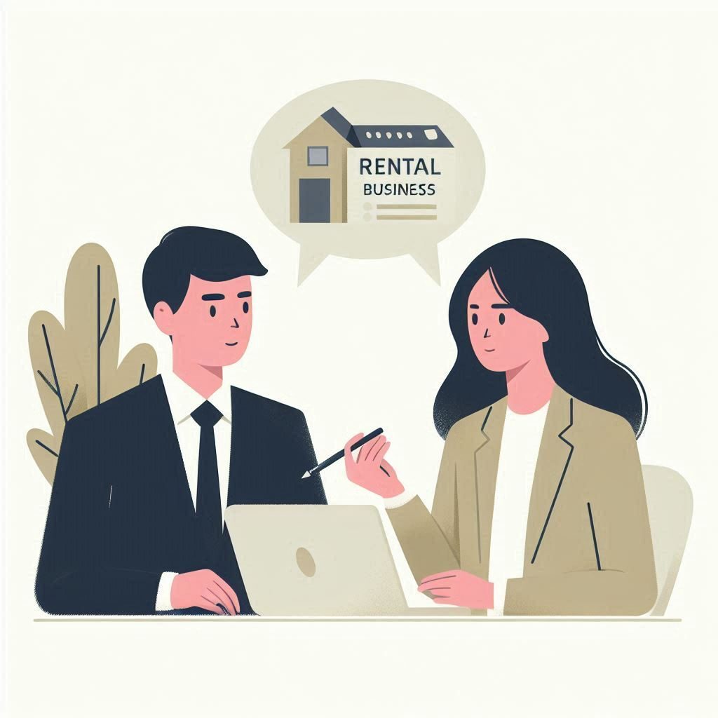 two people are talking about rental business