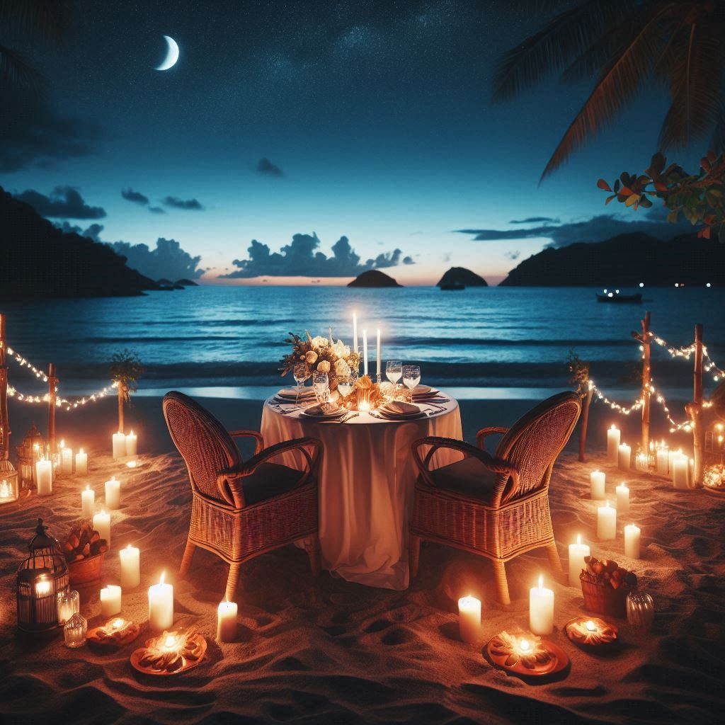 romantic table for two on the beach