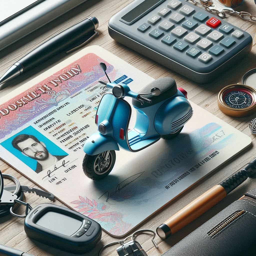 Id and electric scooter on a table