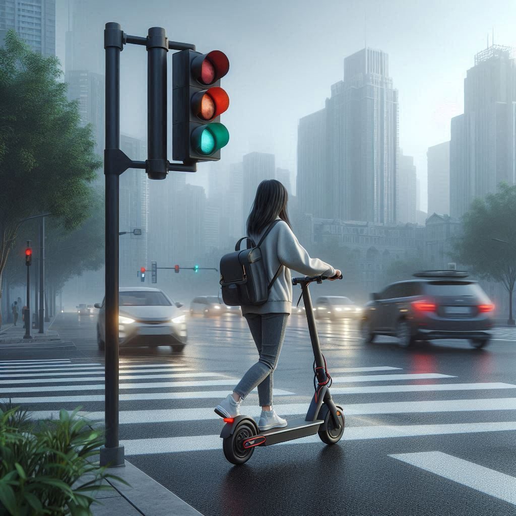 A girl riding an electric scooter