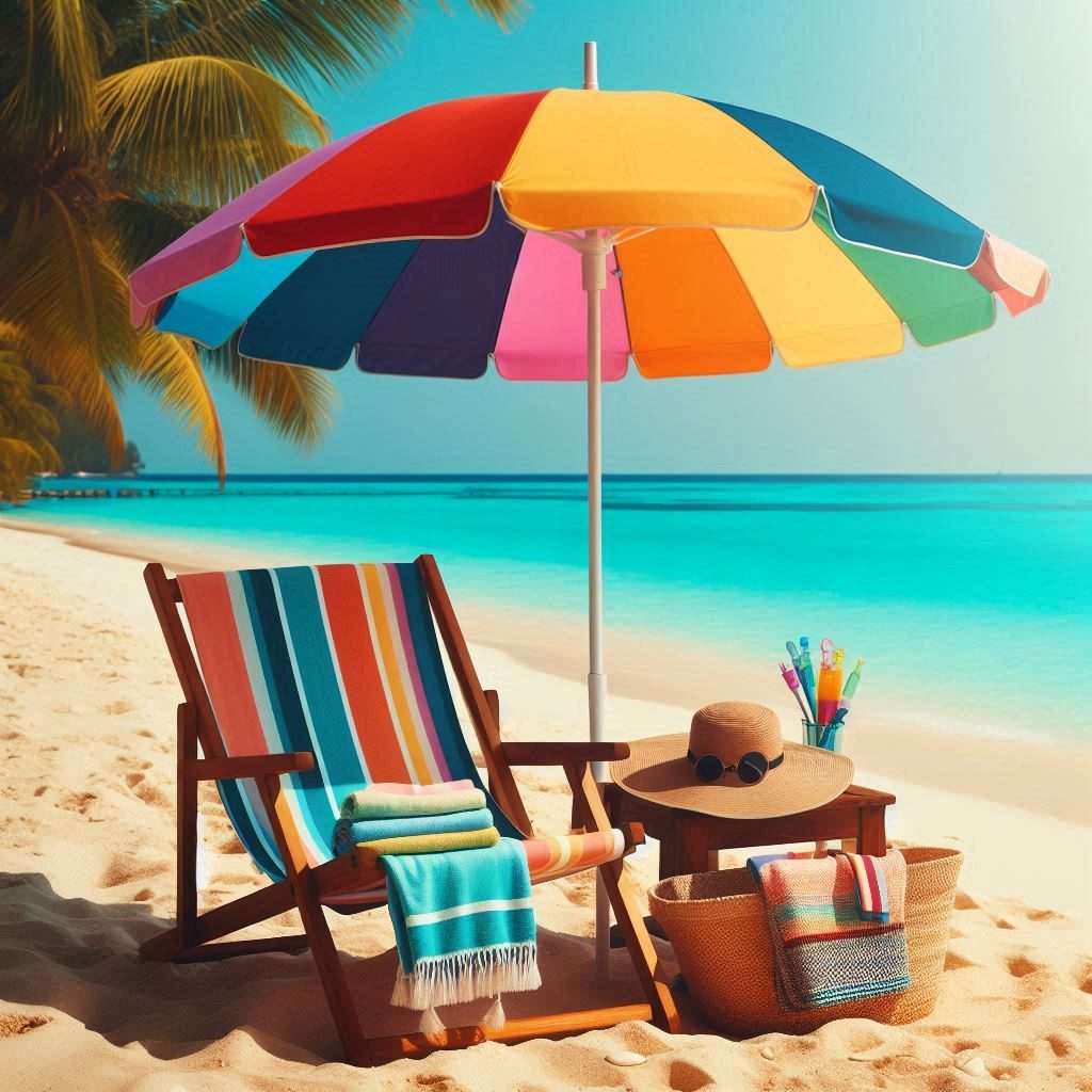 Beach chair and umbrella on the beach
