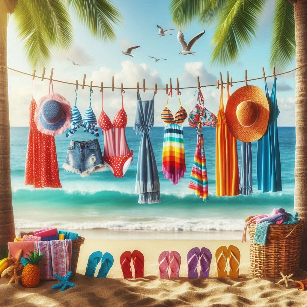 beachwear hanging on the beach