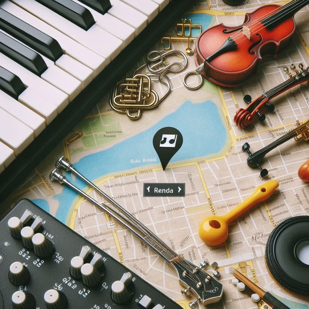 A map, keyboard, and other musical instruments