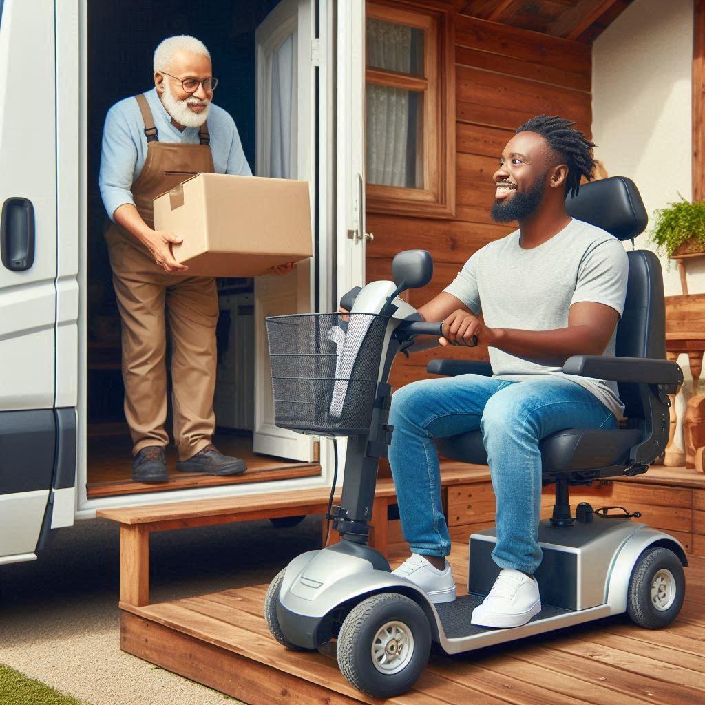 A person is delivering a mobility scooter to a client