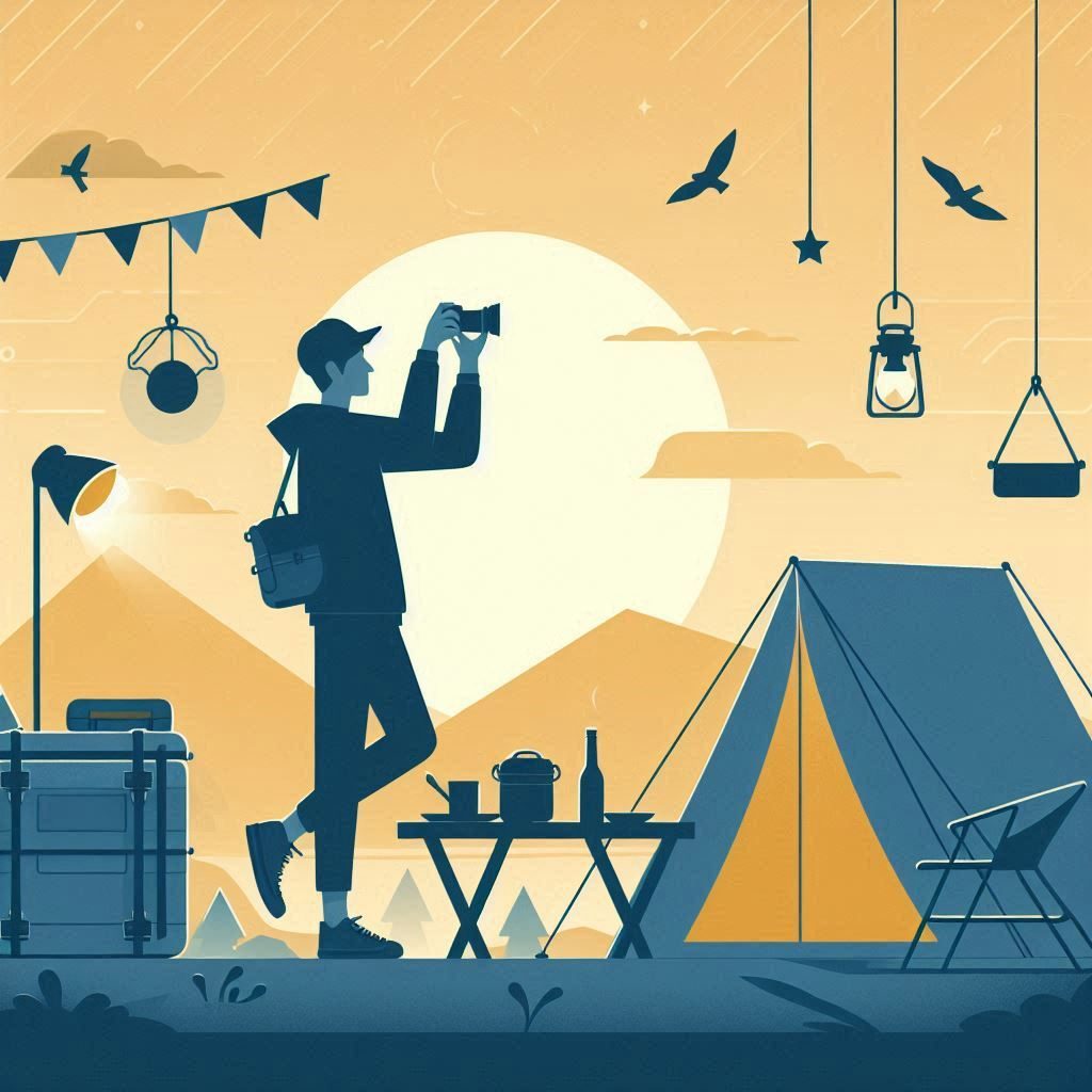 A person taking a picture of camping setup