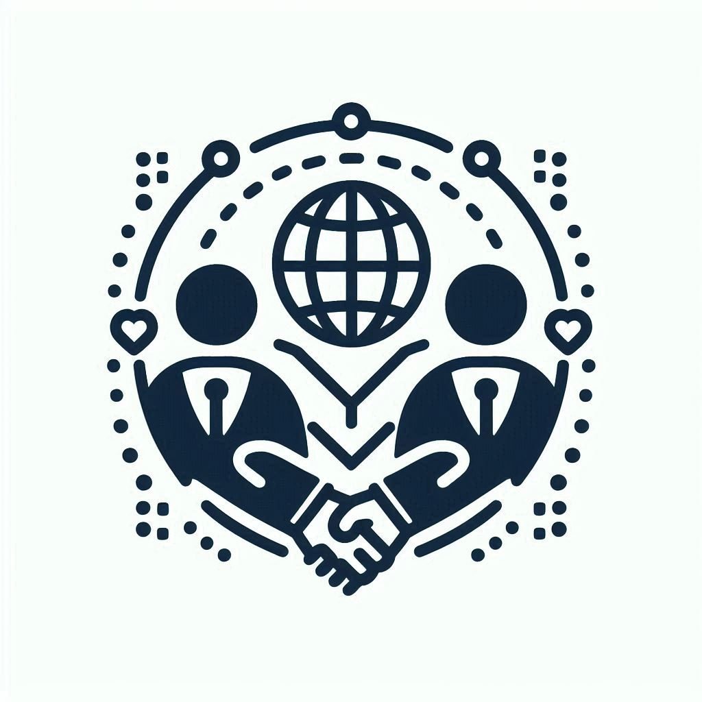 icon of a globe with two people shaking hands