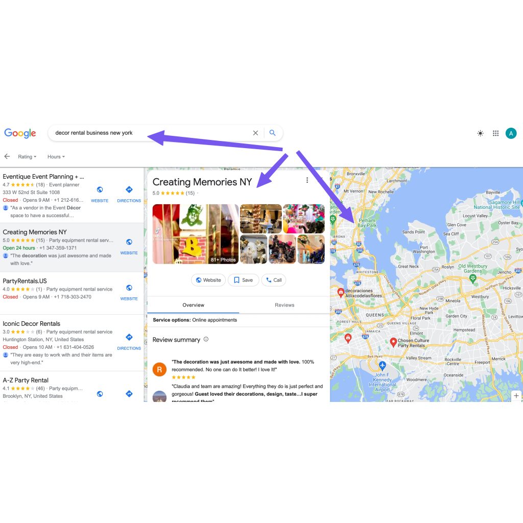 Rental business on Google Maps