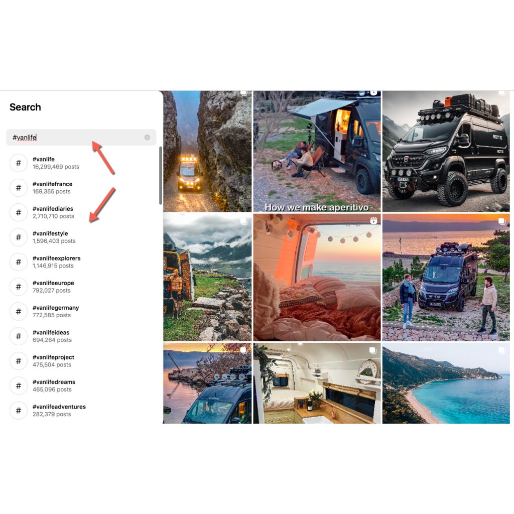 Hashtags about Vanlife on Instagram