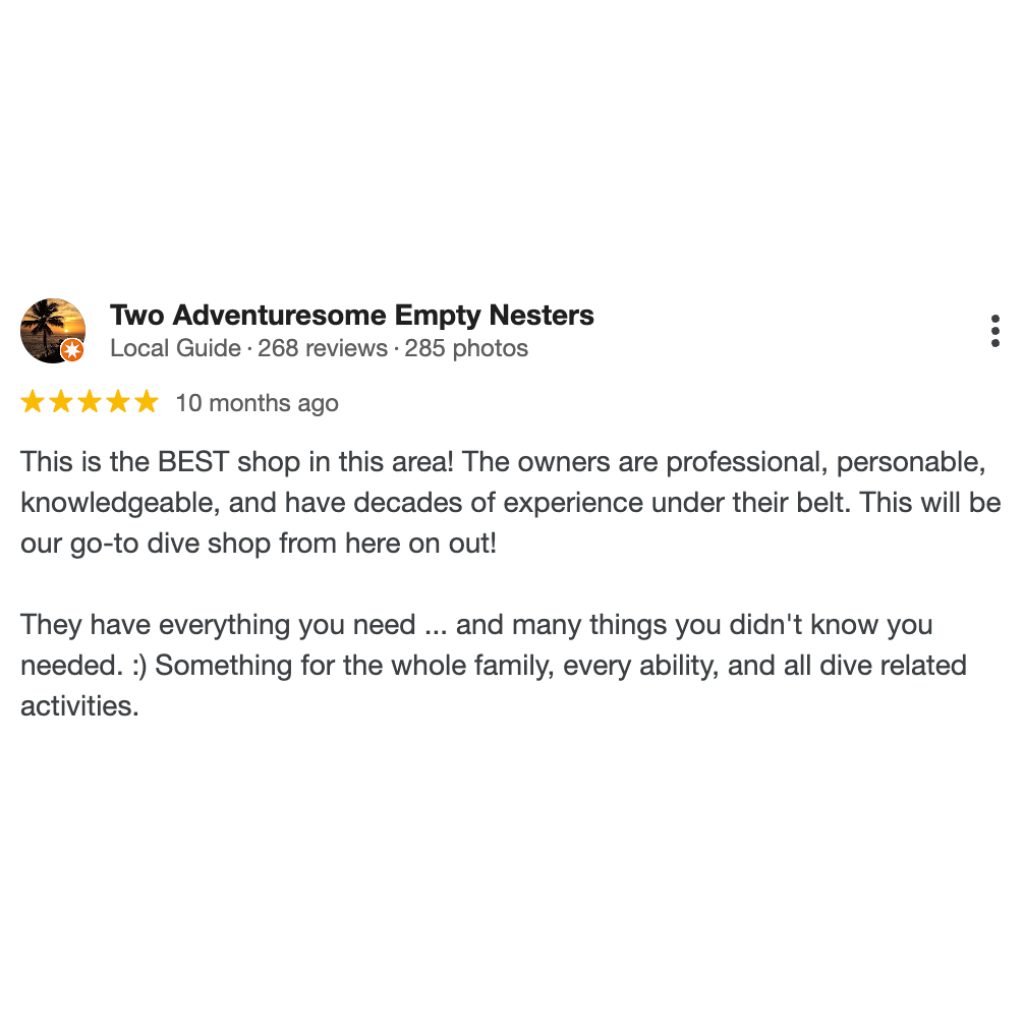 Diving gear rental business review 2