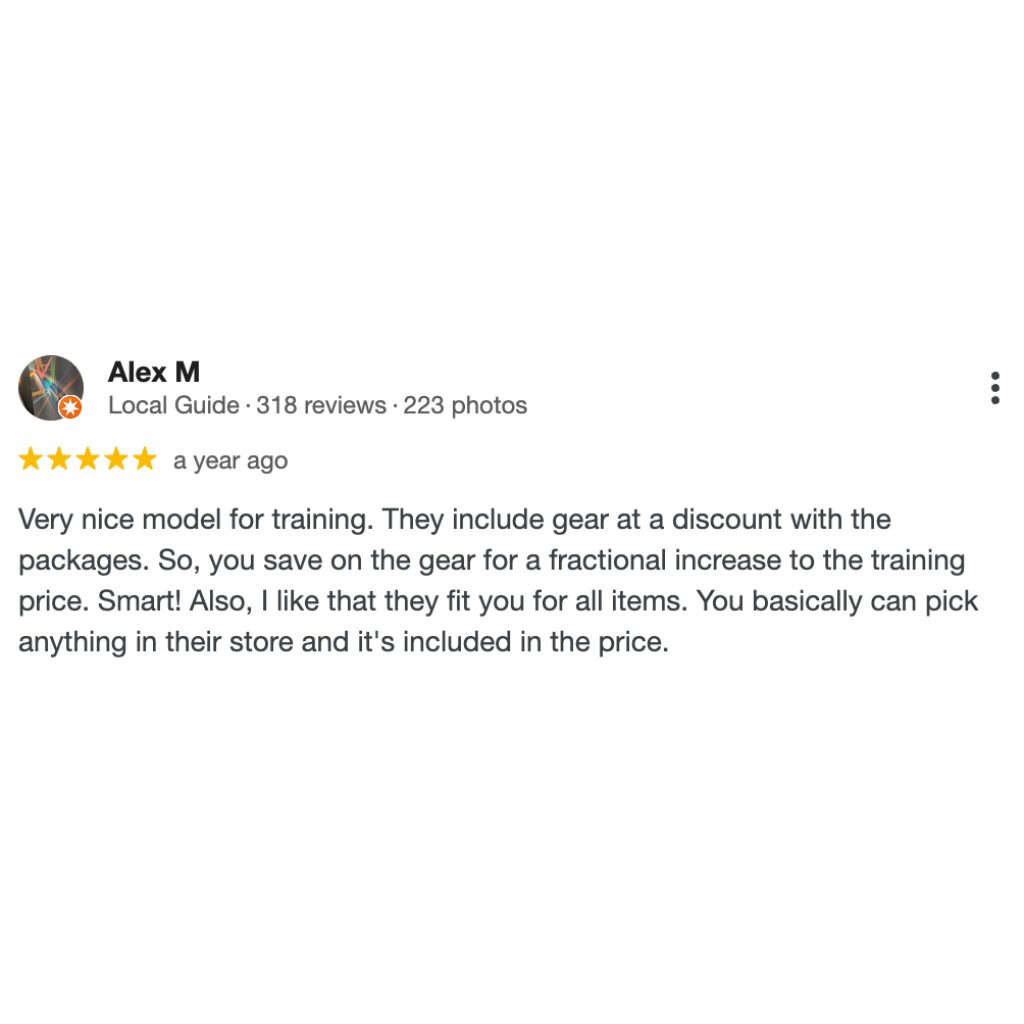 Screenshot of diving gear rental business review