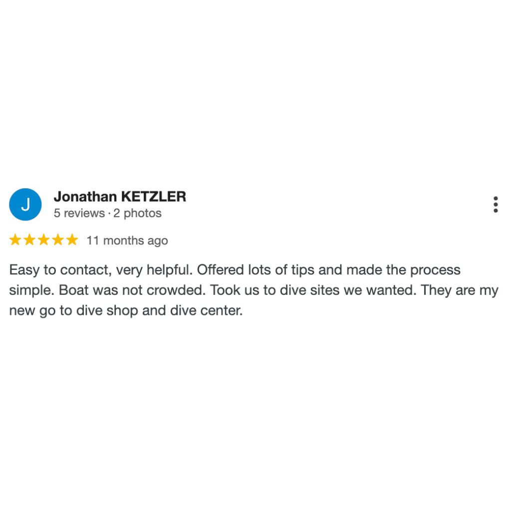 Review analysis for diving gear rentals