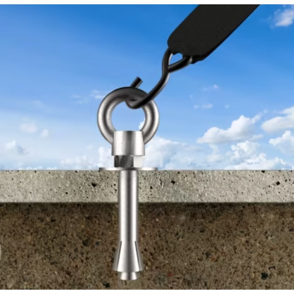 bolt drilled into a concrete to fasten tents