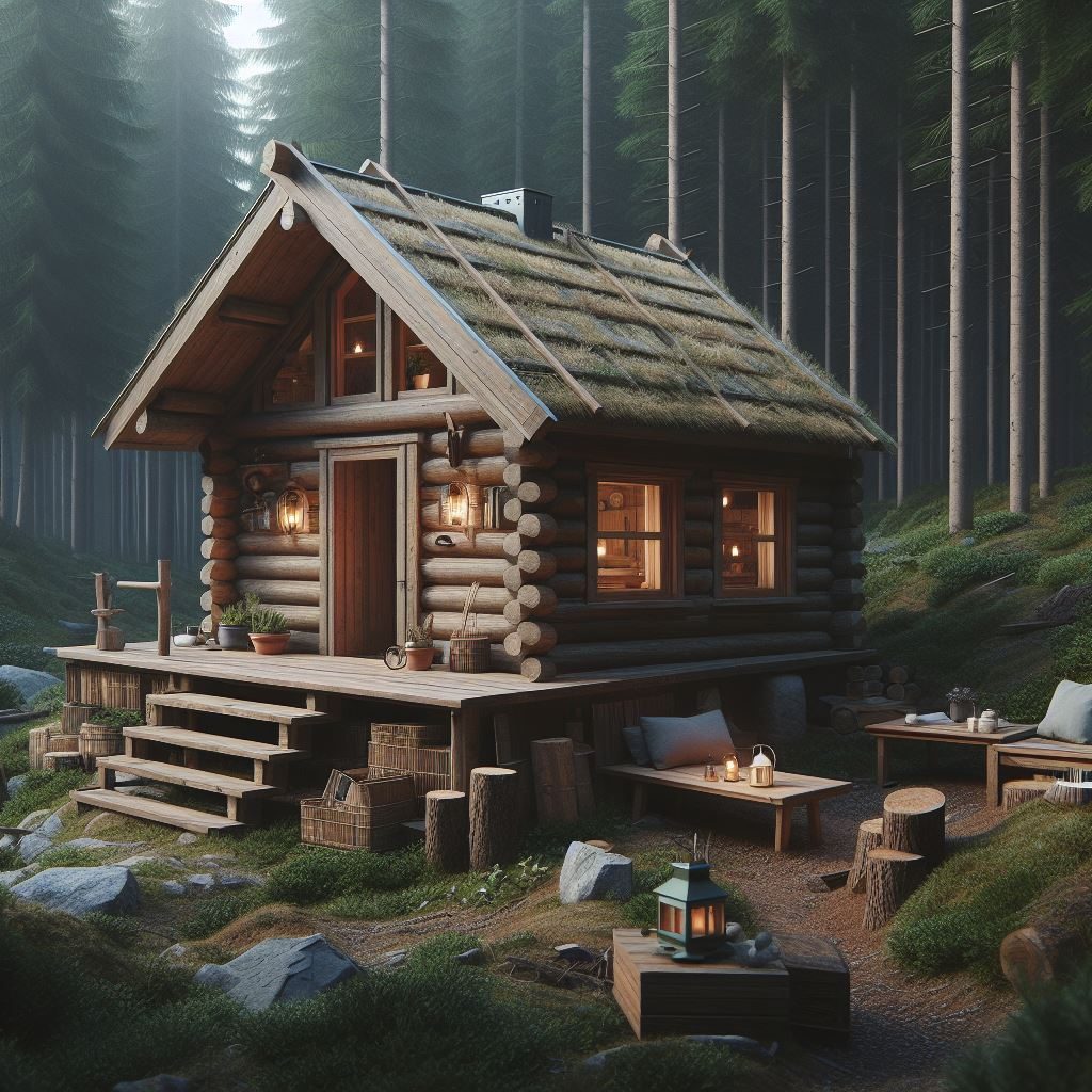 off-grid cabin in the woods