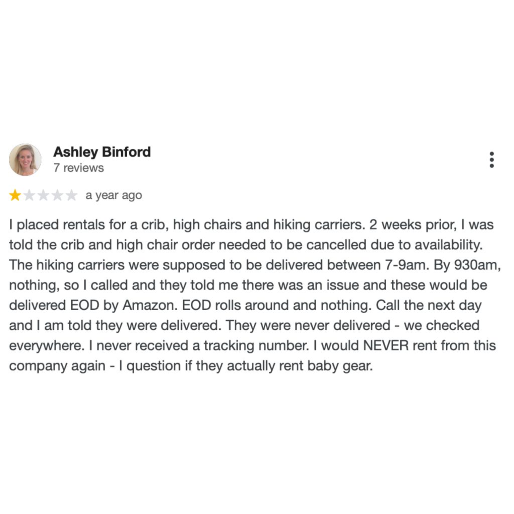 review from baby gear rental business