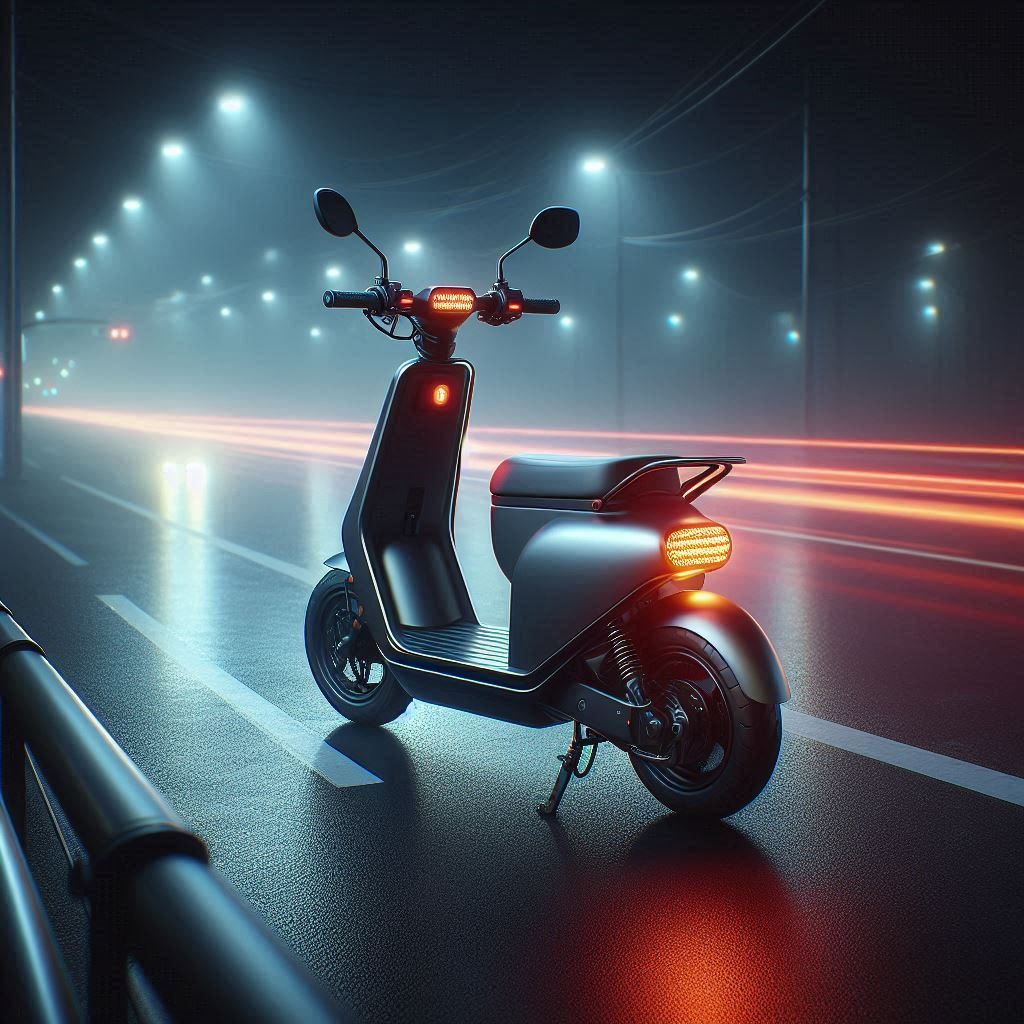 A scooter is parked at the side of a road