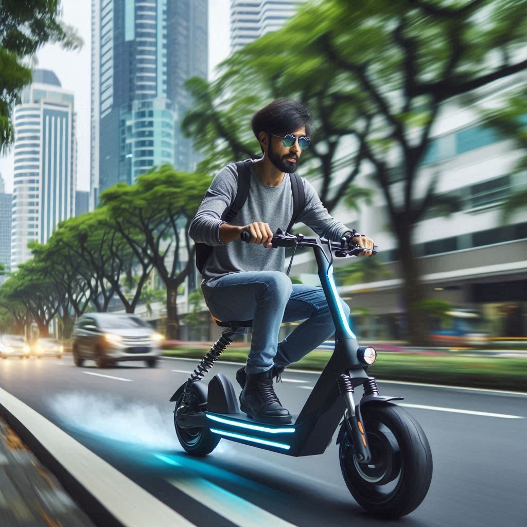 A person riding a high speed scooter