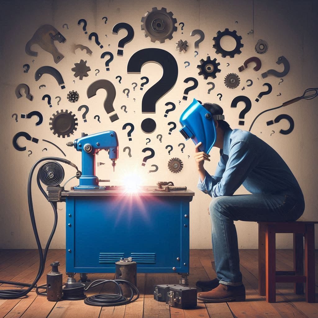 A person sitting next to a welding machine