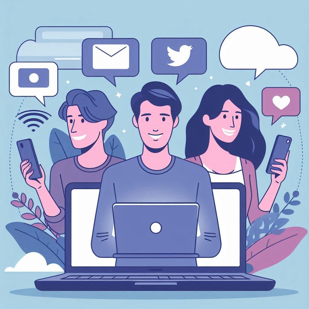 three people are using gadgets