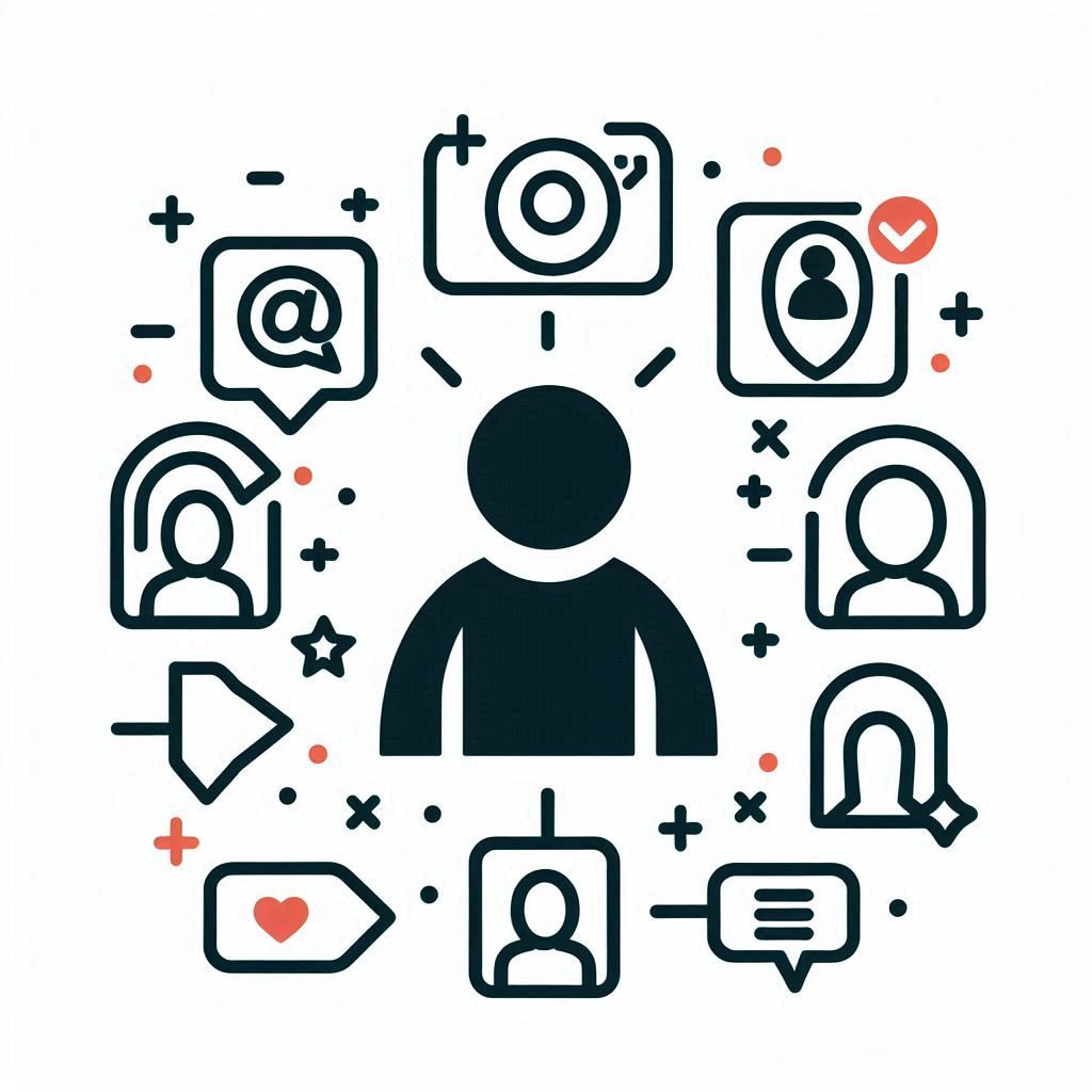 social media icons and a person icon
