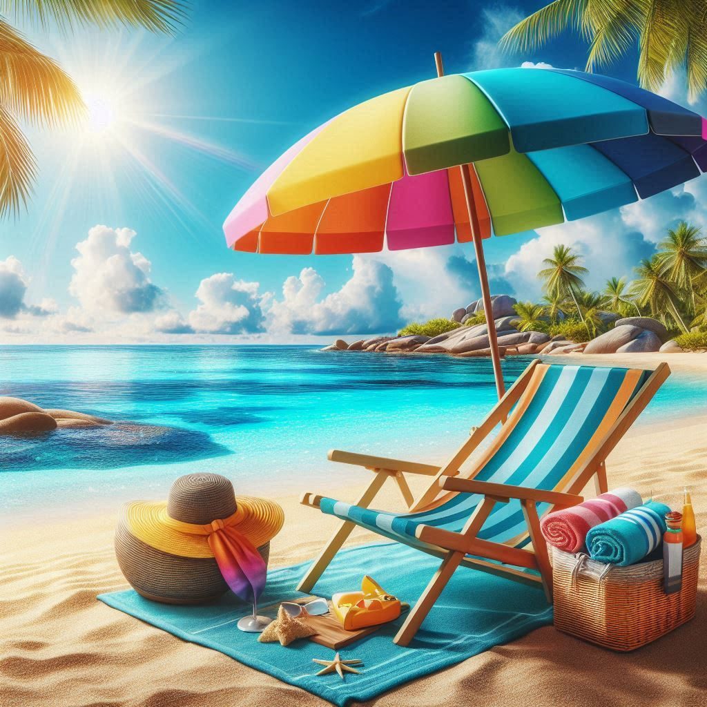 beach chair and umbrella on the nice beach