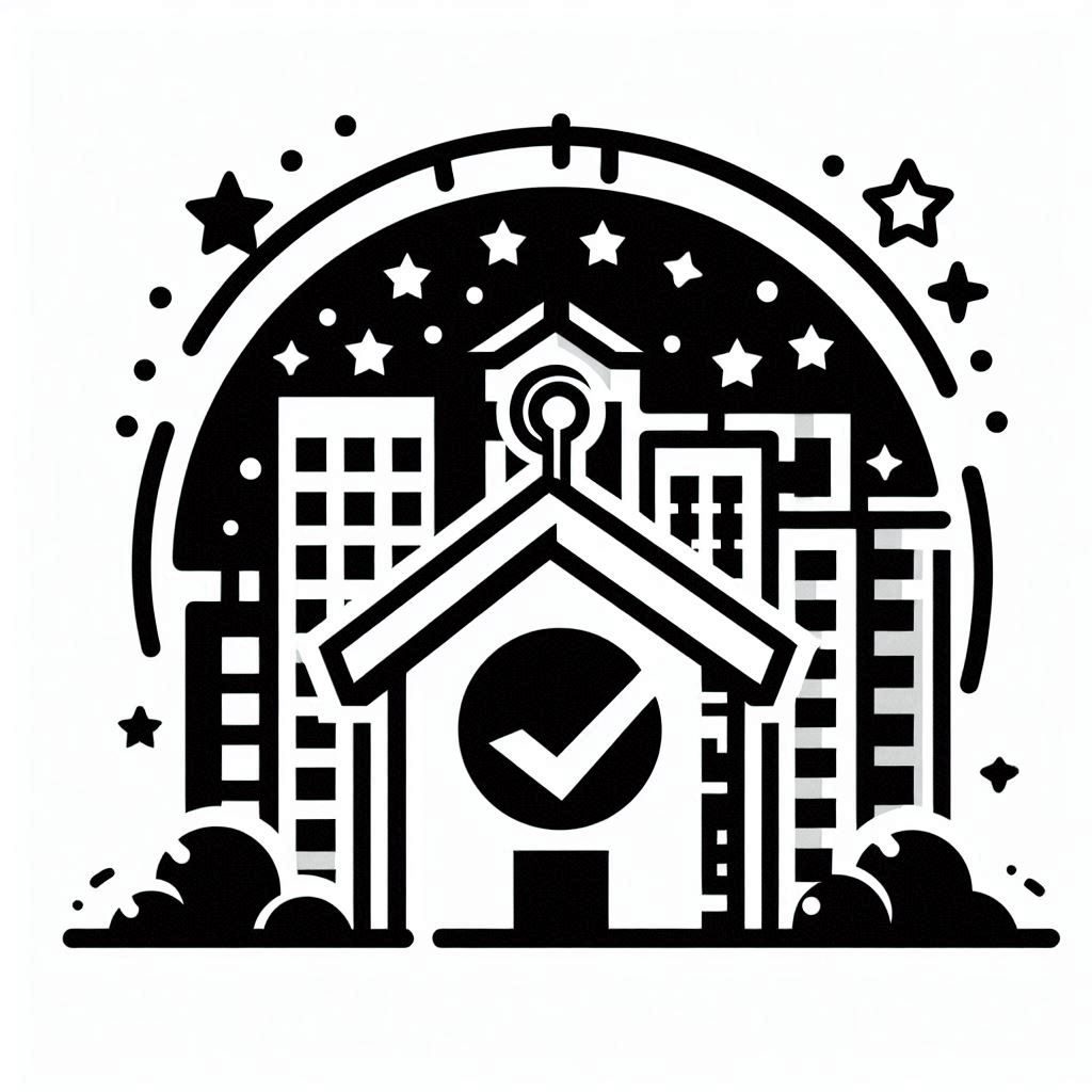 building with check mark